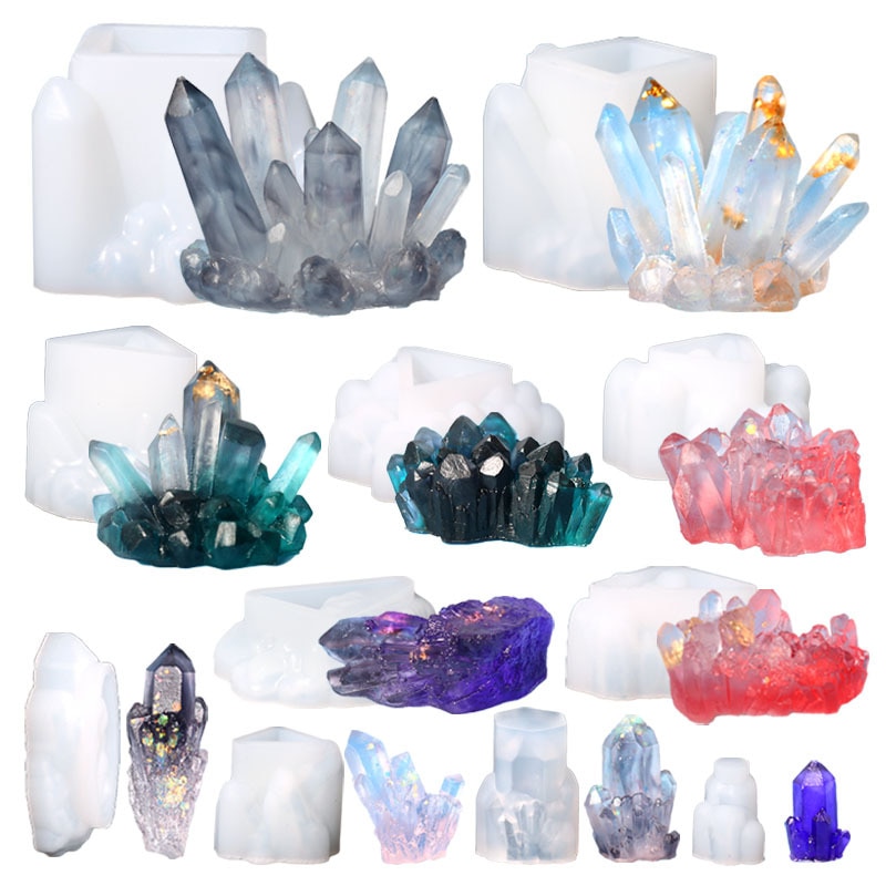 Growing Crystal Quartz Rock Epoxy Resin Silicone Molds Crystal Stone Gravel Casting Molds Jewelry Making for Craft Keychain