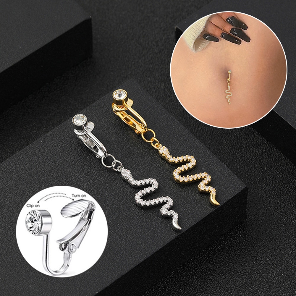 1 Pcs Snake Belly Button Ring Crystal Surgical Stainless Steel Navel Rings Belly Piercing Body Jewelry Dangled Drop 2022 New