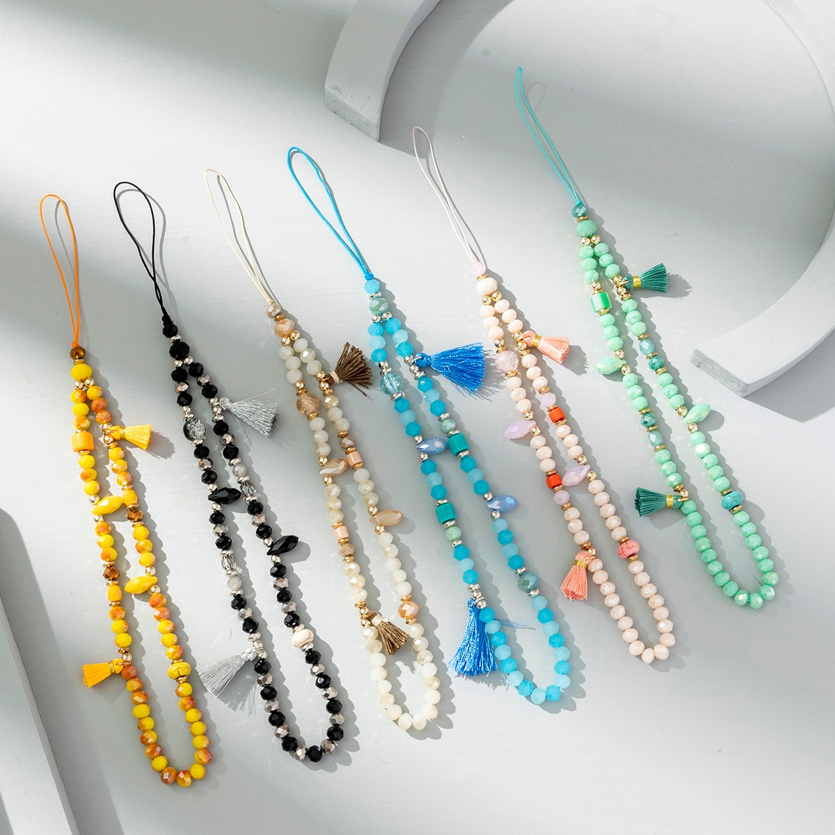Fashion Colorful Tassel Pendant Telephone Chain Acrylic Beads Cellphone Lanyard Hanging Cord For Women Phone Strap Jewelry