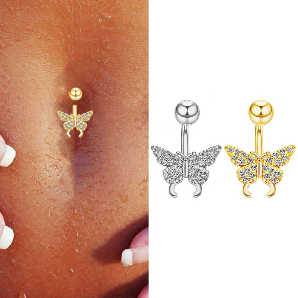 Zircon Butterfly Pendant Crystal Belly Button Rings Piercing Navel Nail Body Jewelry for Women Fashion Body Piercing Jewelry 1Pc