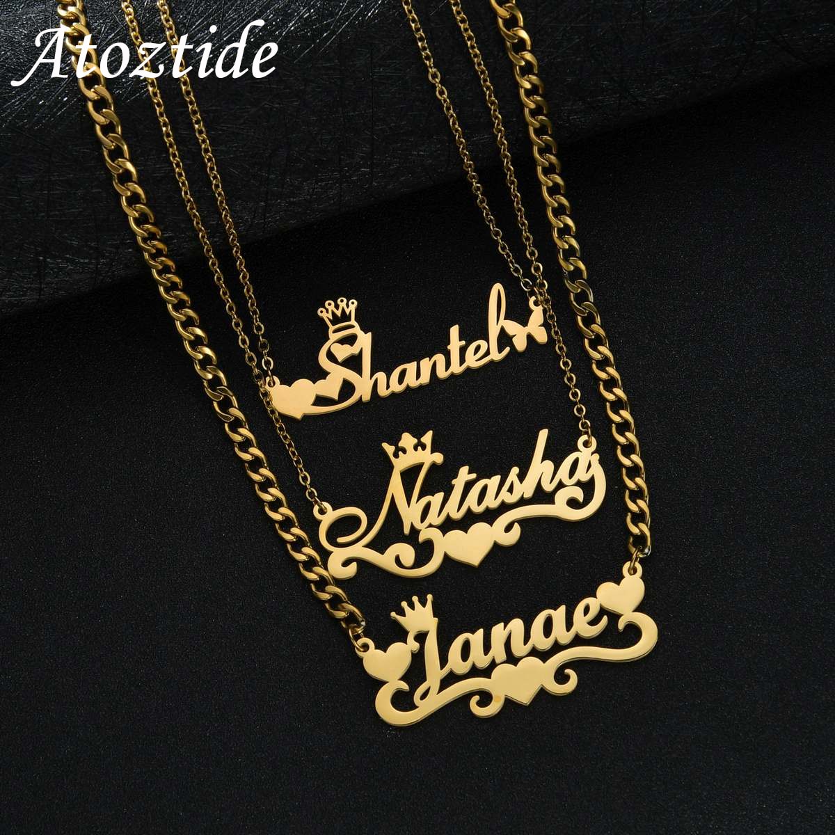 Atoztide Personalized Custom Heart Name Necklaces for Women Stainless Steel Butterfly Pendant Chain Valentine's Day Jewelry