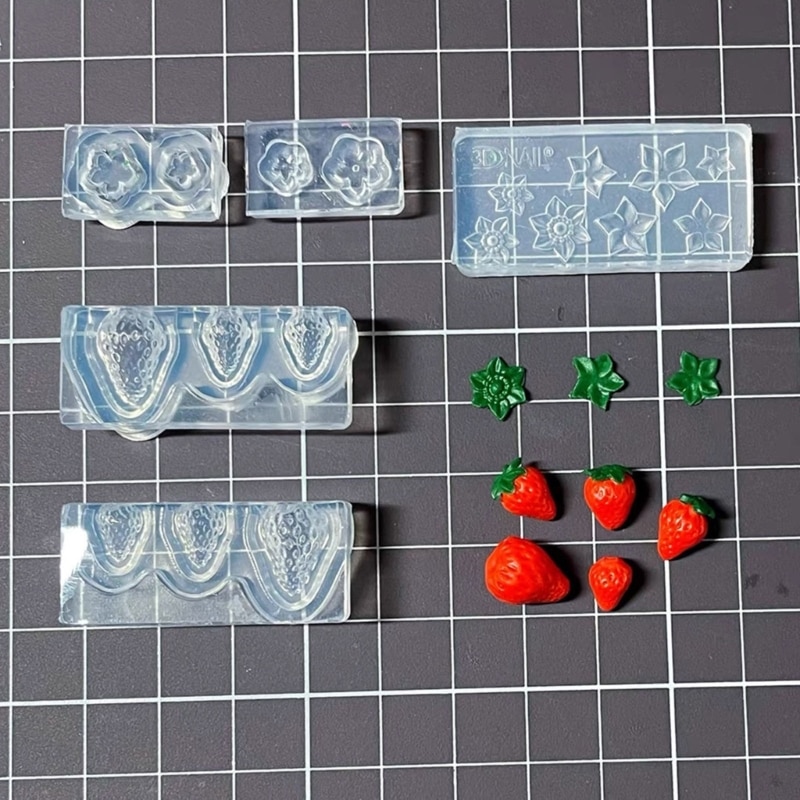 1 Set Reusable 3D Strawberry Silicone Mold with Leave DIY Resin Craft Crystal Fruit Fondant Baking Mould for Cake Decoration