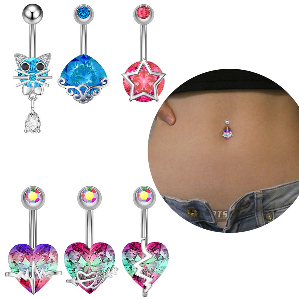 Belly Navel Rings Drop Dangle Body Belly Piercing Jewelry Stainless Steel Navel Ring Heart Navel Ring Ball Clip Navel Ring