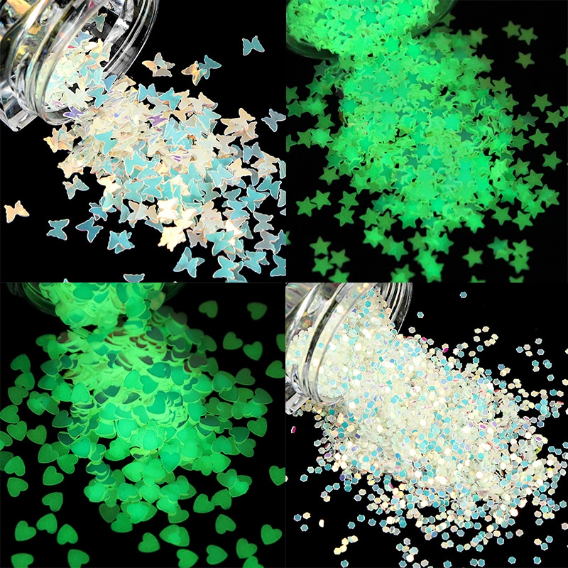 Luminous Butterfly Resin Sequins Glitter For Epoxy Resin Mold Filler Glow In The Dark Stars Heart Shape Paillette Jewelry Making