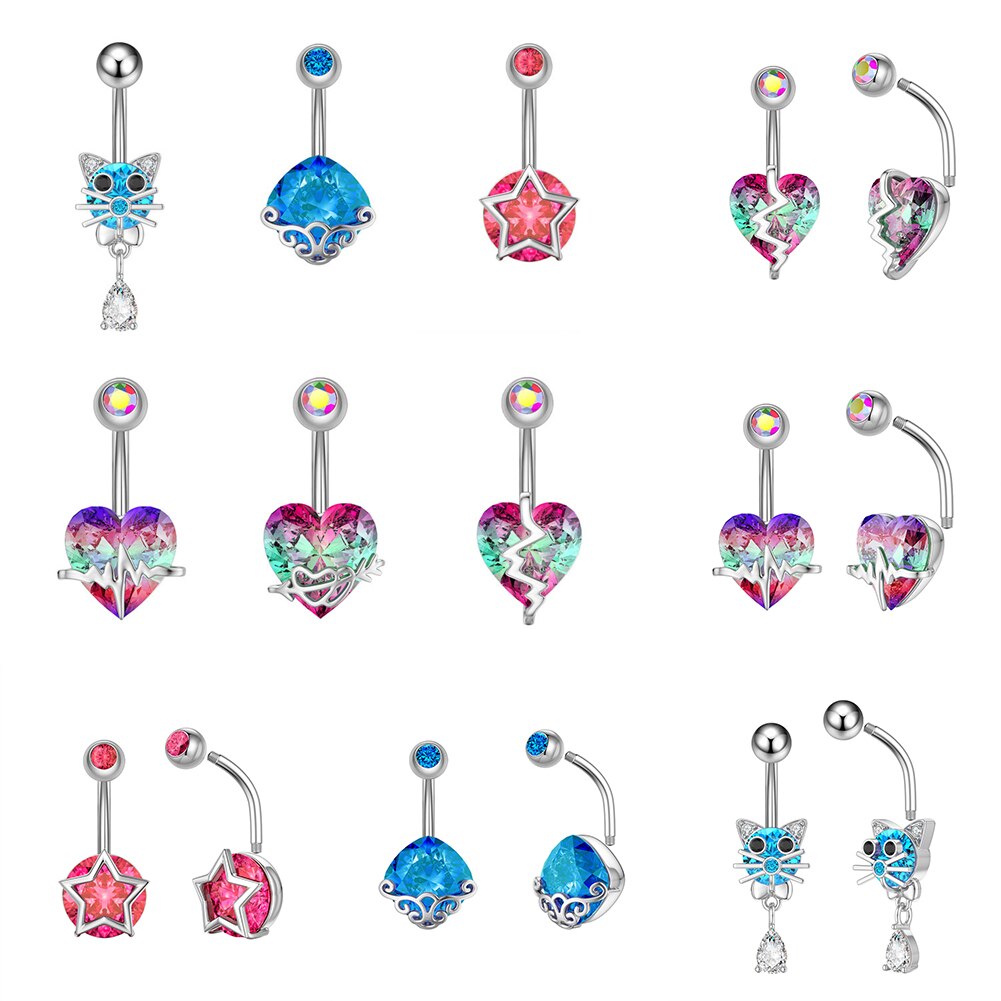 Belly Navel Button Rings Belly Navel Rings Drop Dangle Body Belly Piercing Heart Navel Ring Nave Clip Ball Clip Navel Ring
