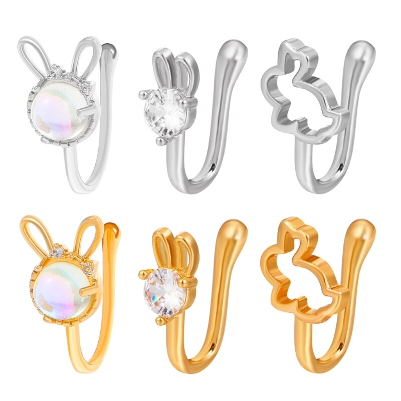 Rabbit U-Shaped Nose Clip Nose Ring Jewelry for Women Adjustable Nose Rings