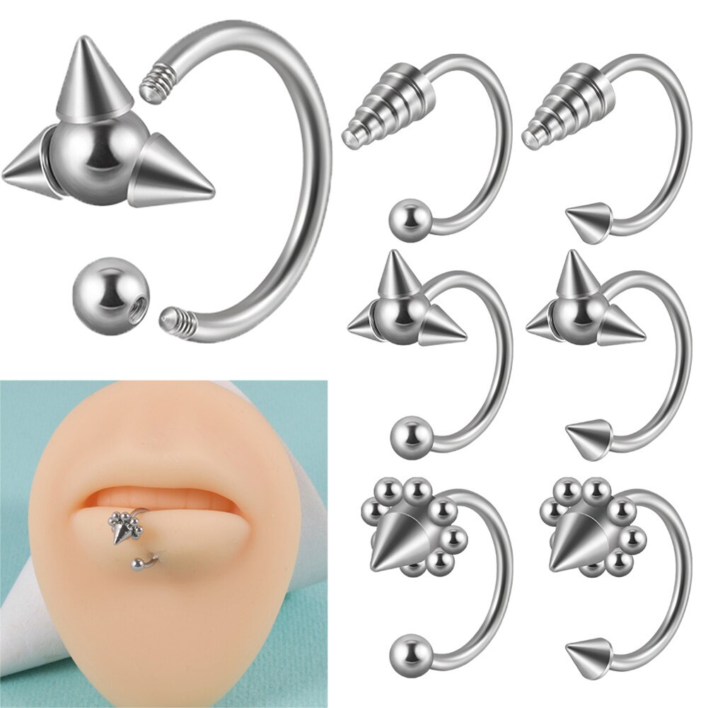 1PC Stainless Steel Piercing Lip Ring Lip Studs Fashion Gothic Nose Piercing Ring Statement Labret Lip Piercing Body Jewelry