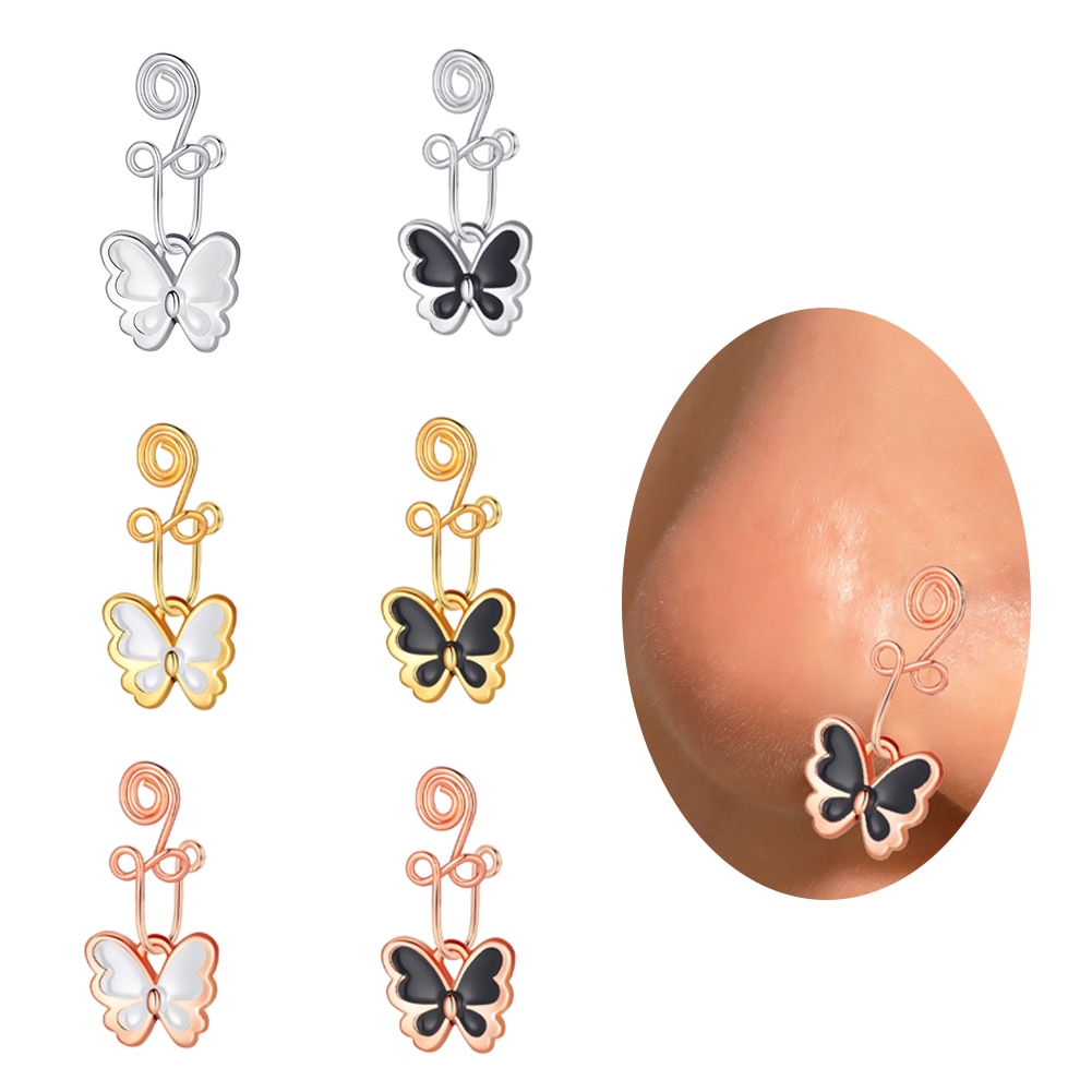 2023 New Non-perforated U-shaped Nose Clip Fake Nose Piercing Jewelry Butterfly Rings Fashion Jewelry Septum Piercing Nariz