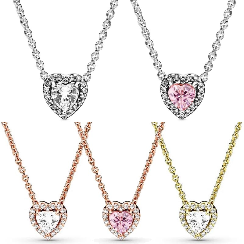 Rose Timeless Elegance Elevated Heart Pendant Necklace With Pink Crystal For 925 Sterling Silver Birthday Gift Diy Jewelry