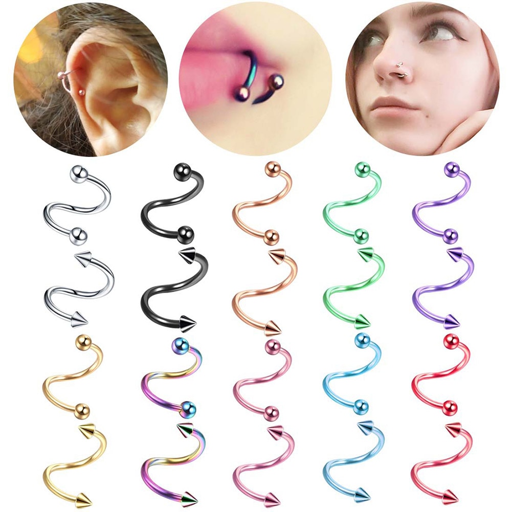 1Pcs Unisex Sexy Hip Hop Ear Stud Body Piercing Ring Body Piercing Solid Color Personality Industrial Barbell Lip Ring Nose Ring
