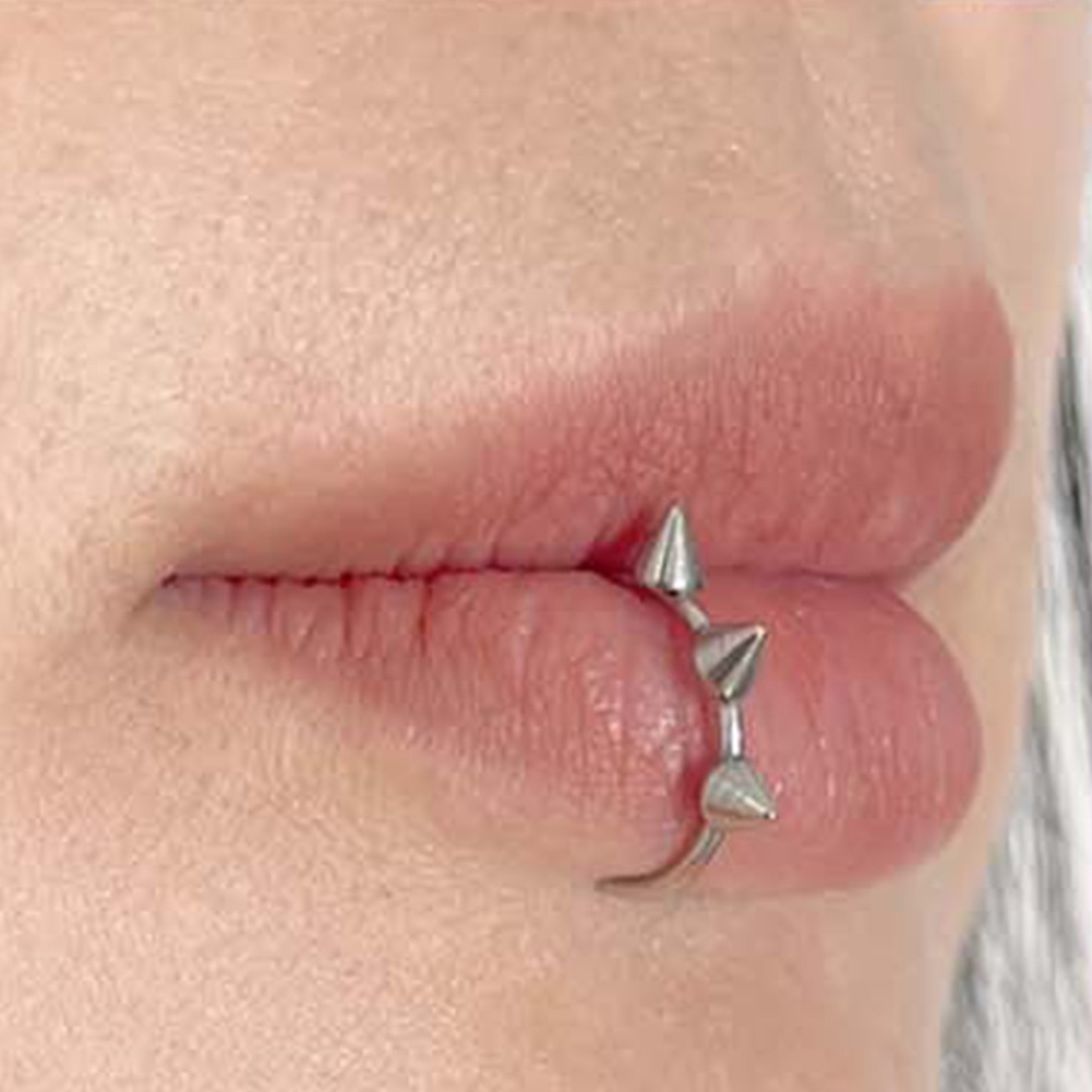 2023 Fashion Non-piercing C-shaped Lip Ring With Cone Lip Clip Fake Piercing Stainless Steel Fake Body Piercing Jewelry