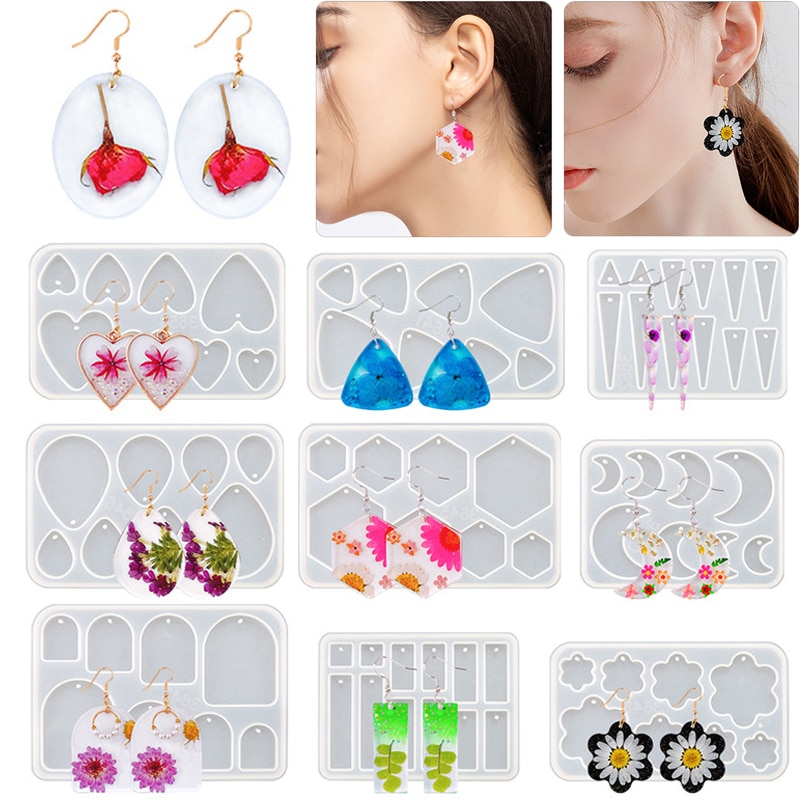 Geometry Earring Pendant Silicone Mold Epoxy Resin Jewelry Making Molds Round Square Charms Pendant Mold Creative Jewelry Craft
