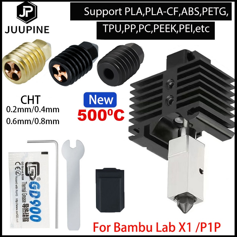 For Bambu lab Hotend Nozzle Upgrade Hotend CHT Nozzle Hardened Steel Nozzle 500°C For Bambu lab x1c Hotend P1P Plated Copper