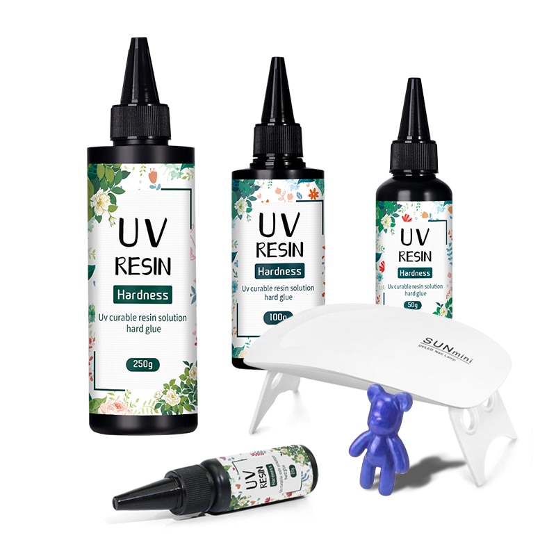 50/100/250g Hard UV Resin Adhesive UV Curing Rapid Drying Transparent Resin UV Adhesive DIY Jewelry Production with 6w UV Lamp