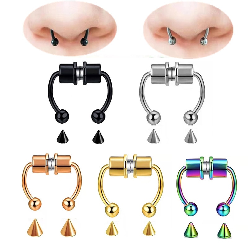 Stainless Steel Non-Piercing Faux Septum Rings Magnetic Nose Ring Punk Fake Piercing Body Jewelry Hip Hop Rock Ear Clip Jewelry