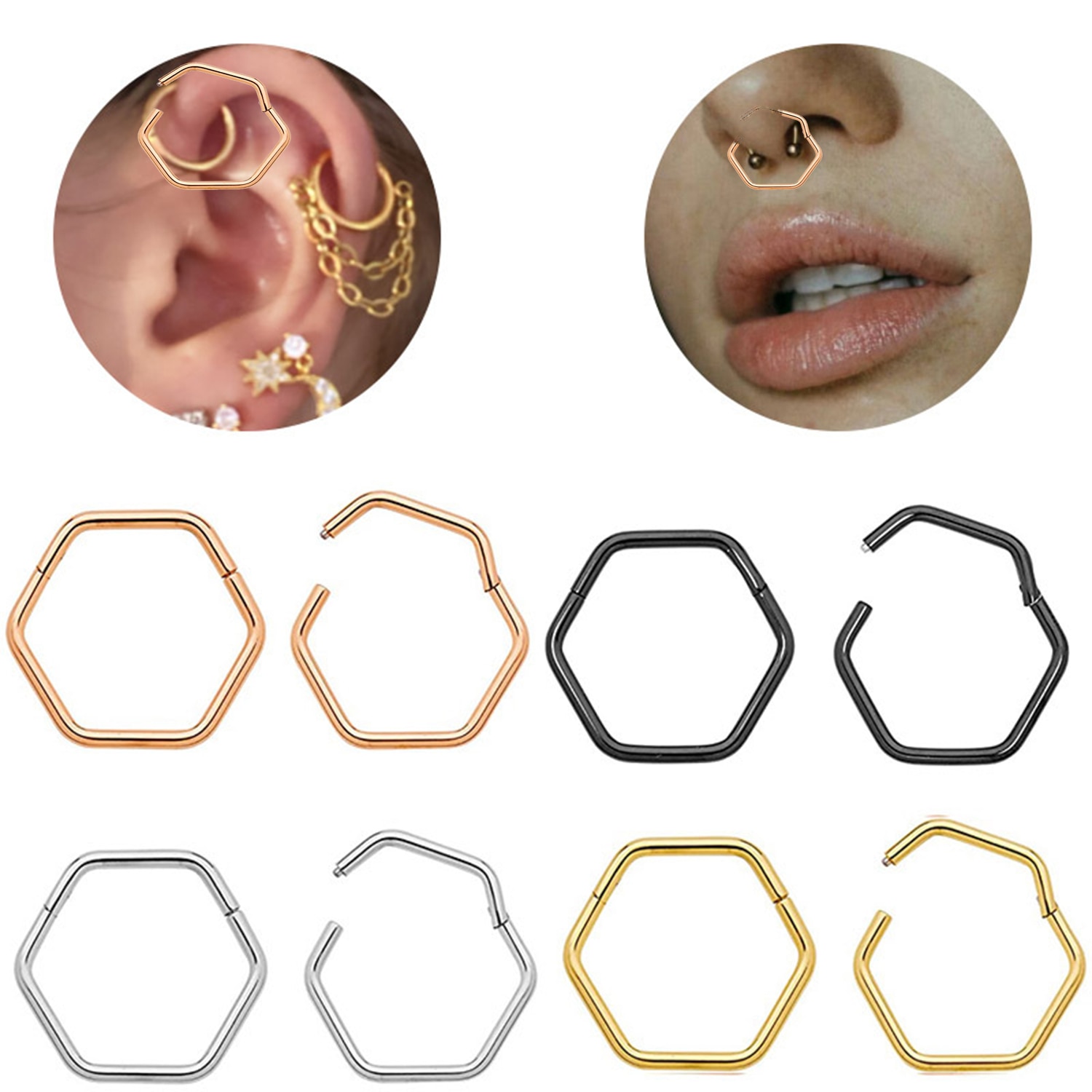 1Pc Hexagon Nose Ring Open Small Septum Piercing Nose Earrings Women Men Ear Nose Piercing Body Jewelry