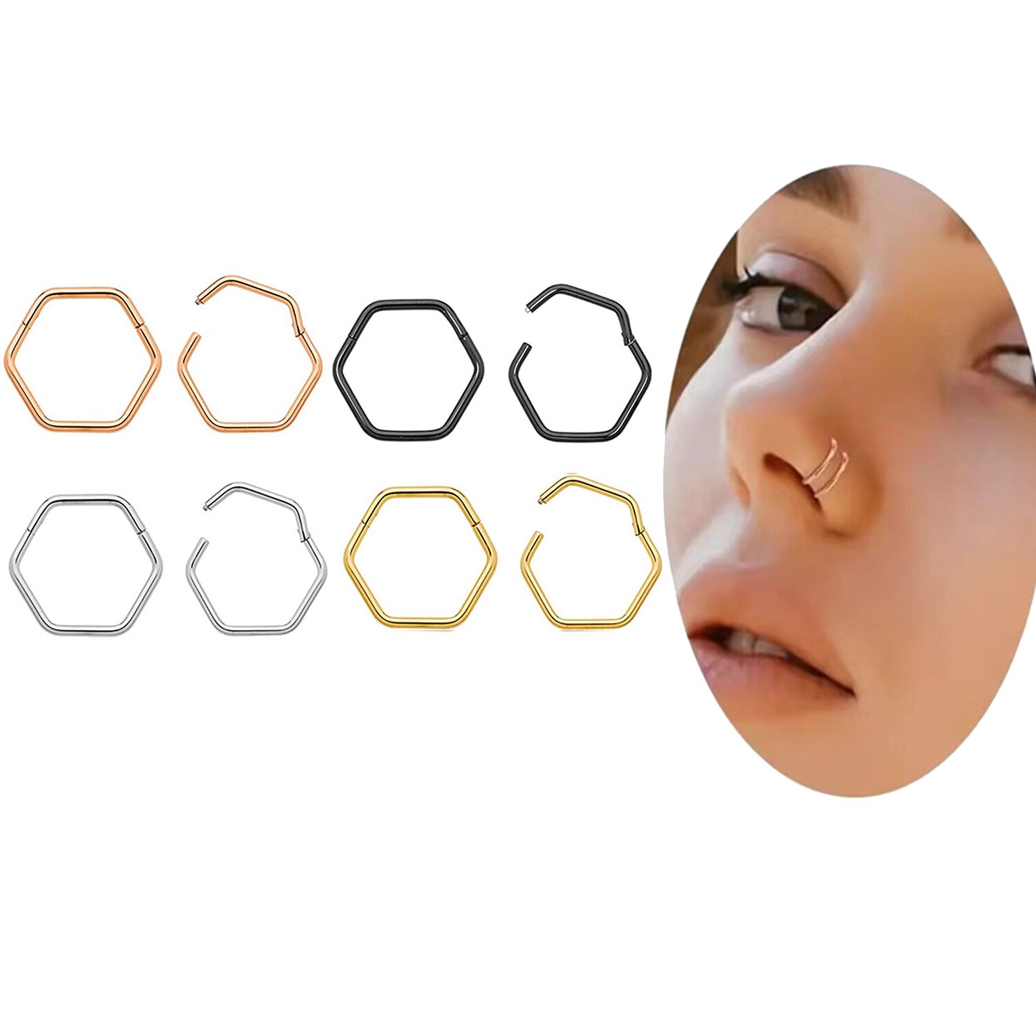 16G Piercing Nose Ring CZ Titanium Septum Clicker Ear Geometric Tragus Cartilage Helix Daith Earring Jewelry