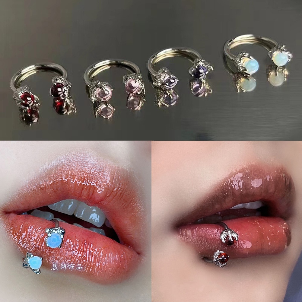 New Titanium Steel Lip Piercing Crystal Rhinestone Round C Ring External Thread Punk Lip Ring Cute Style Nose Ring Body Piercing