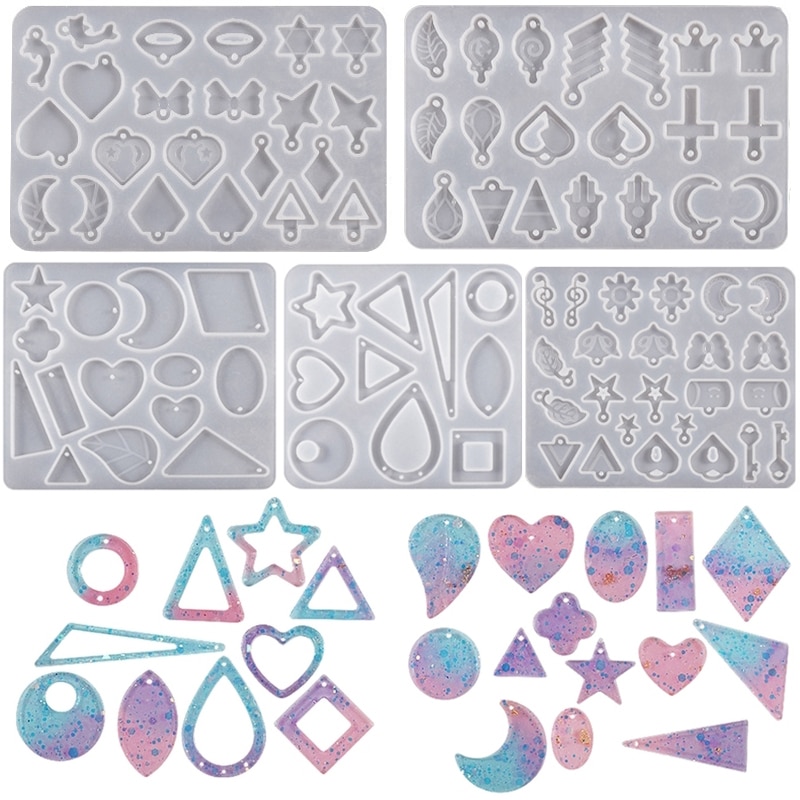 Earring Pendants Epoxy Resin Silicone Mold Star Moon Heart Shape Mould DIY Keychain Earring Pendant Jewelry Making Casting Mold