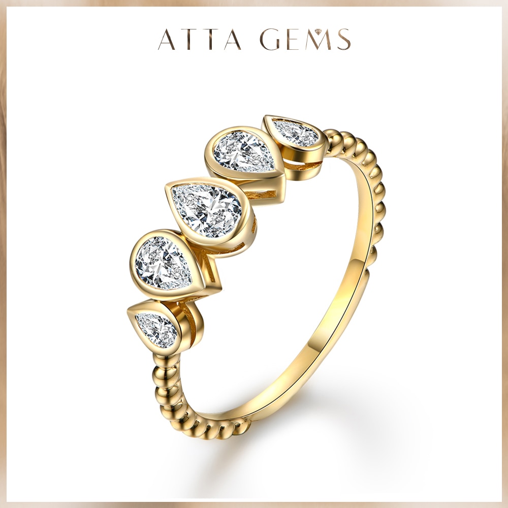 ATTAGEMS Pear Cut 5*3mm D Color Real Moissanite Ring for Women Solid 10K 14K 18K Gold Engagement Wedding GRC Cettificate Traval