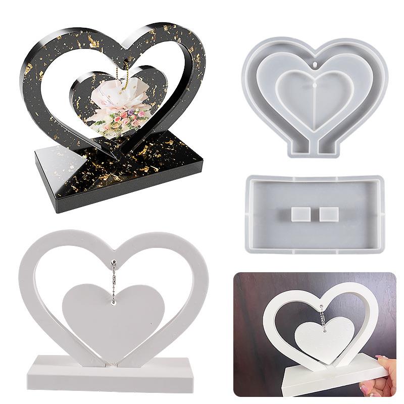 DIY Love Heart Hanging Photo Frame Silicone Moulds Resin Ornament Casting Molds Handmade Desktop Decoration Crafts Making Tools
