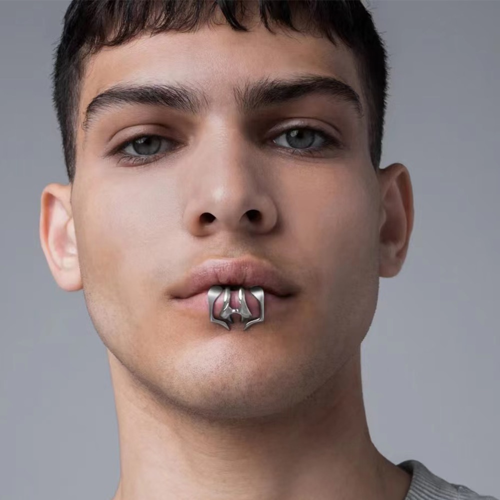 Non-Porous Lip Ring Sweet Cool Unisex Double Layer Lip Ring Punk Metal Lipring Dark Personality Lipring Face Jewelry Ornament