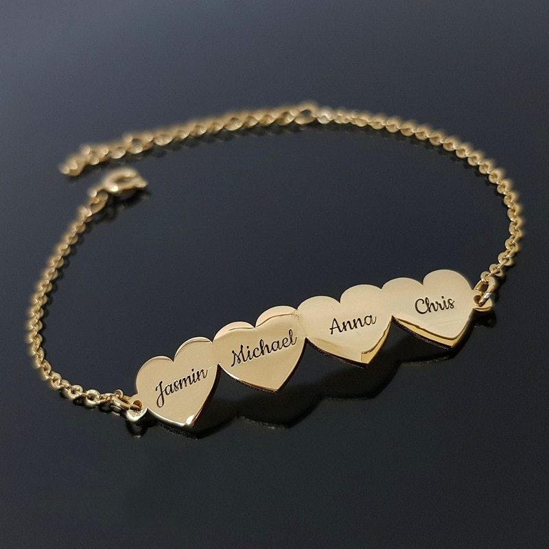 Family Member Couple Gift Engraving Name Heart Bracelet For Women Personalized Letter Stainless Steel Jewelry