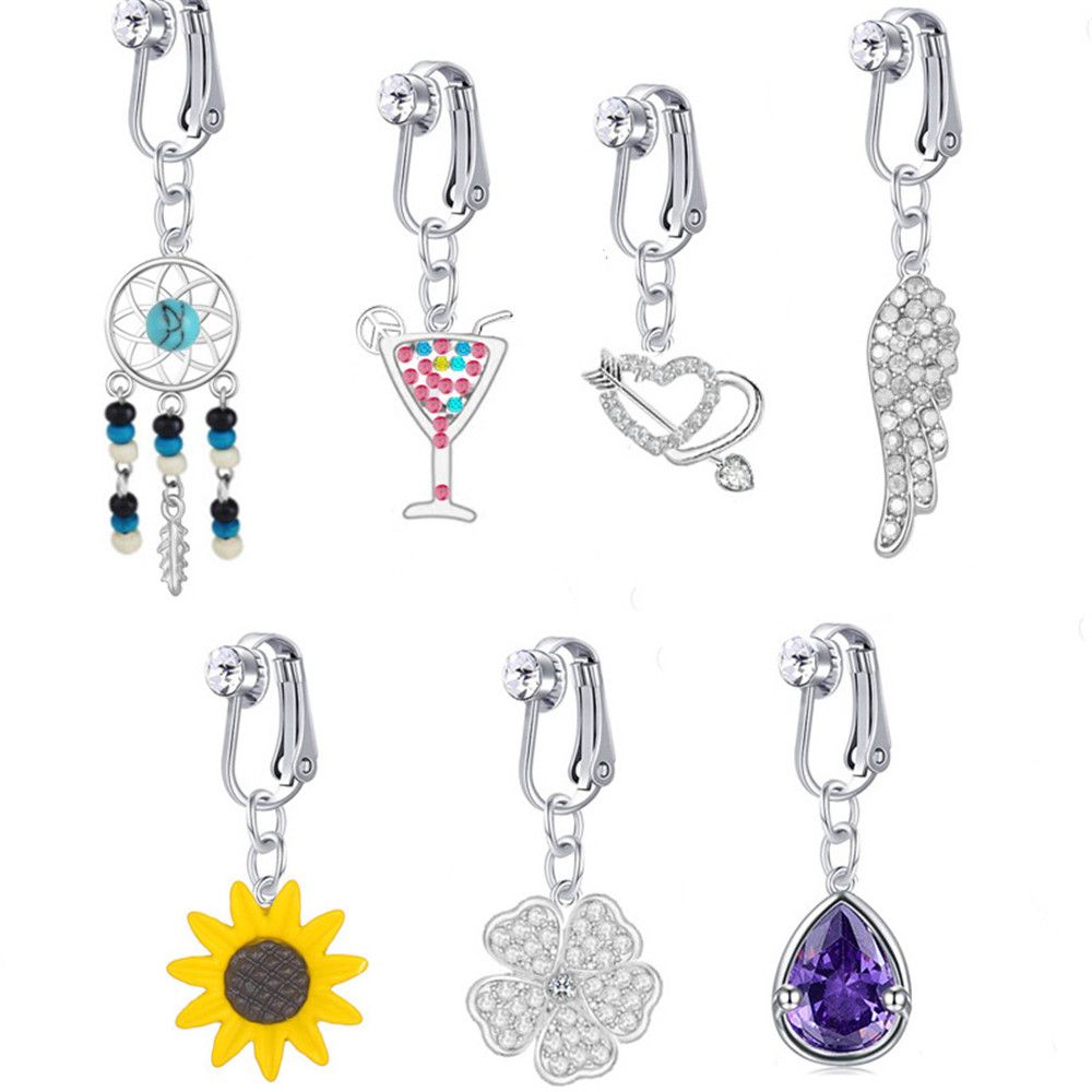 Zircon Earring Clip Navel Rings Cartilage Clip Belly Button Rings Fake Belly Rings Navel Clip on Body Jewelry