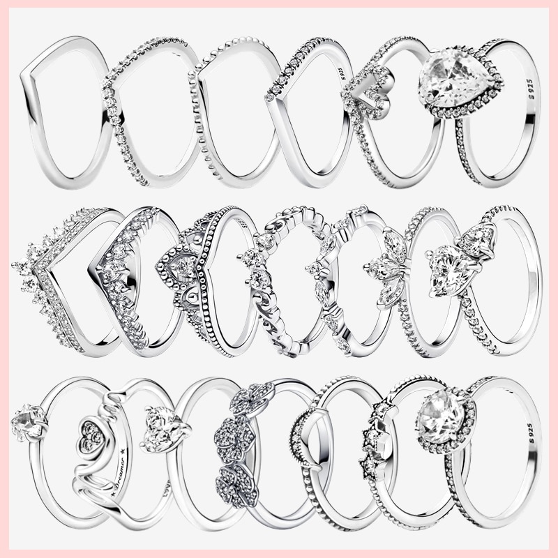 Sparkling Queen Crown Stacking Ring Set Princess Tiara Crown Ring