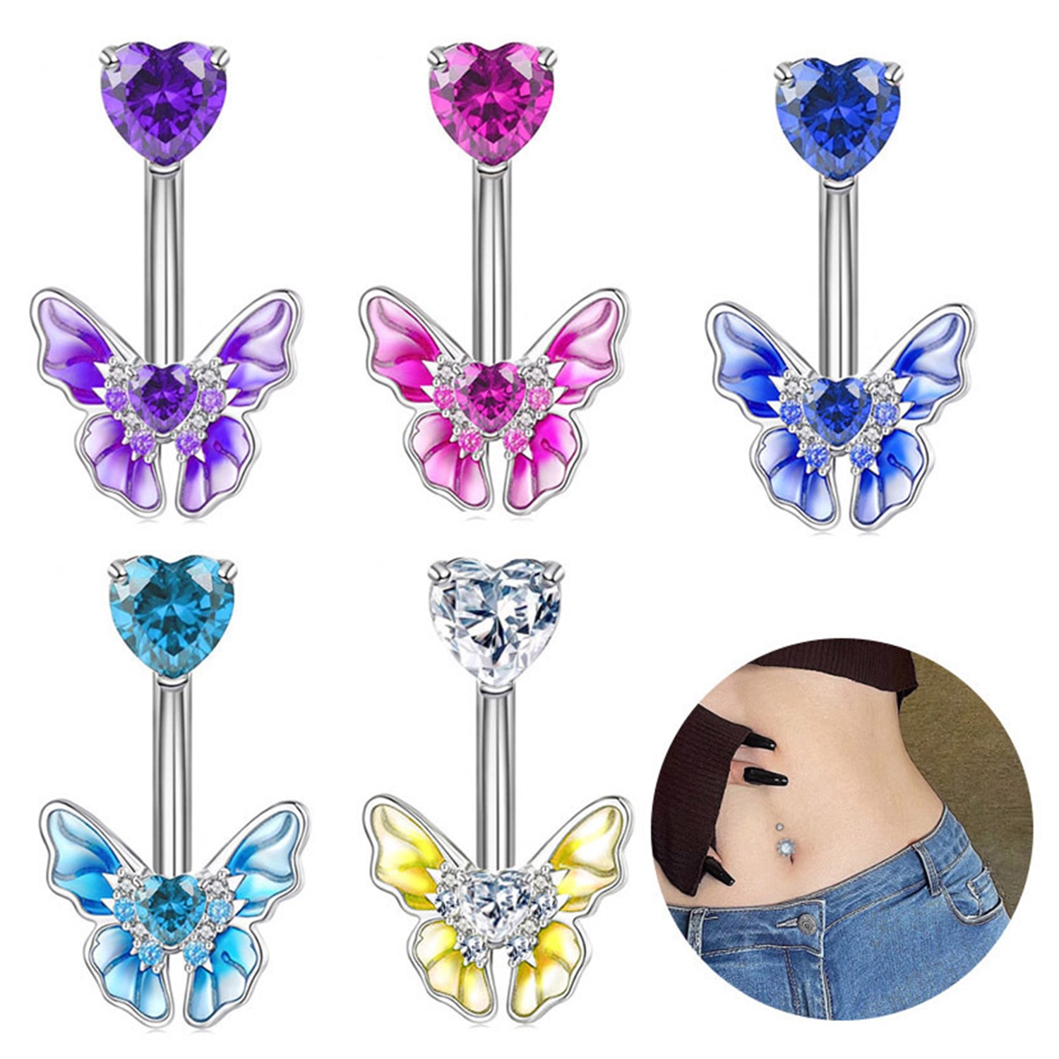 1 Pc Butterfly Bellybutton Ring Drip Oil Bellybutton Buckle Female Body Perforated Jewelry Bellybutton Ring