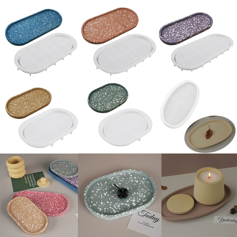 Oval Plate Tray Silicone Mold Handmade Cement Concrete Storage Coaster Molds Epoxy Resin Mould Home Decoration DIY Craft