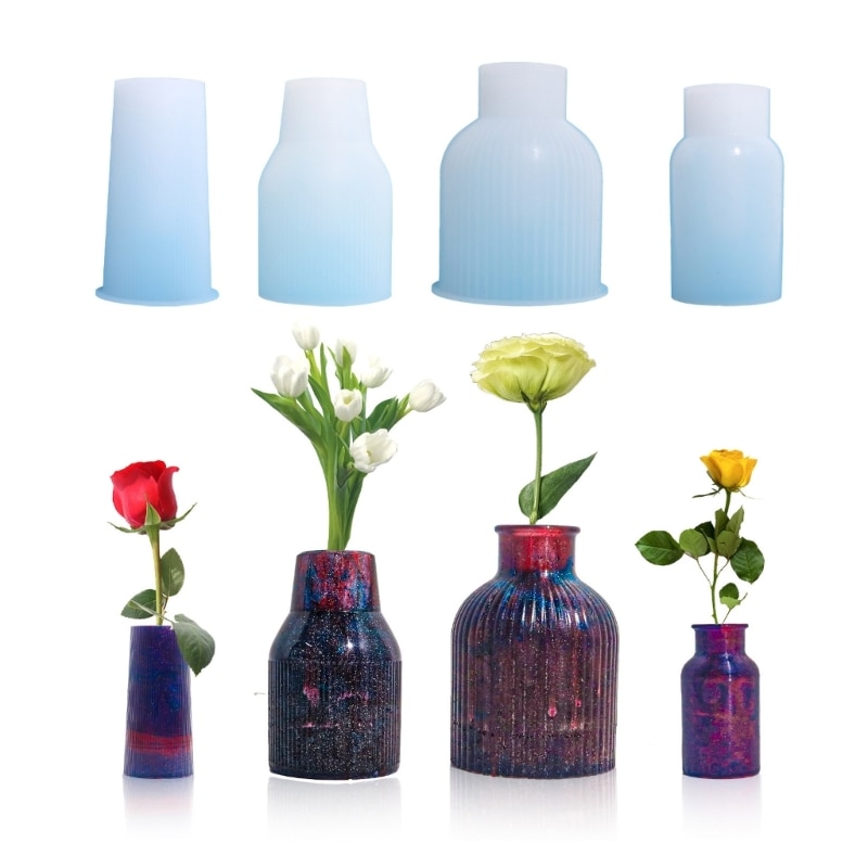 Stripe Vase Silicone Mold Simple Style Makeup Pen Holder Resin Mold Flower Vase Ornament Epoxy Mold Home Decorations