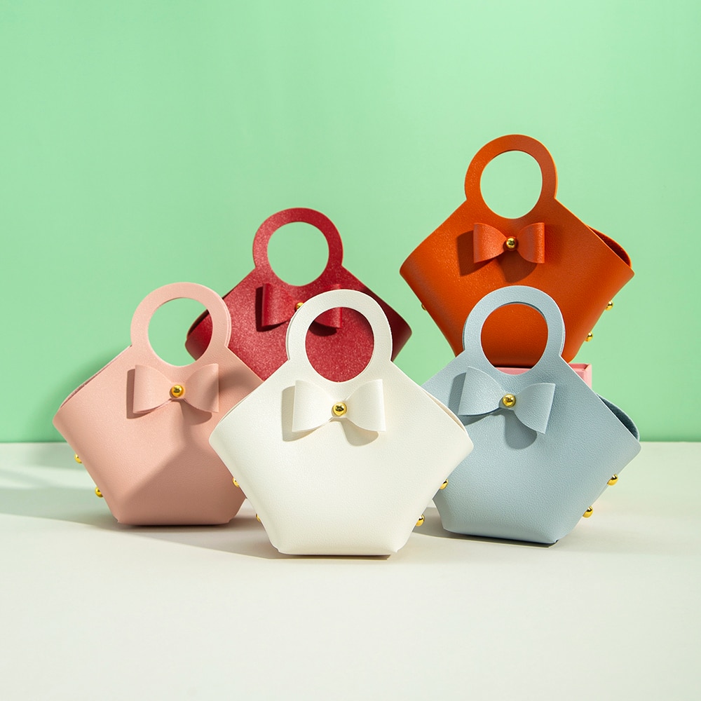 White PU Leather Jewelry Gift Bag Wedding Candy Storage Handbag Cosmetics Bowknot Buckle Party Banquet Decoration Ornament Pouch