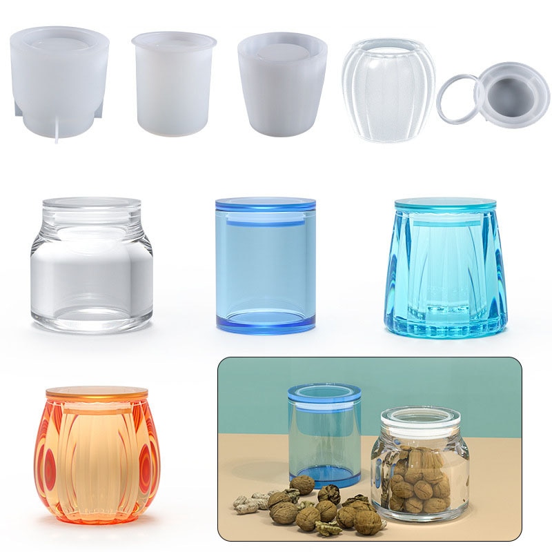 DIY Crystal Epoxy Resin Mold Striped Cylindrical Arc Sealed Bottle Storage Box Silicone Mold