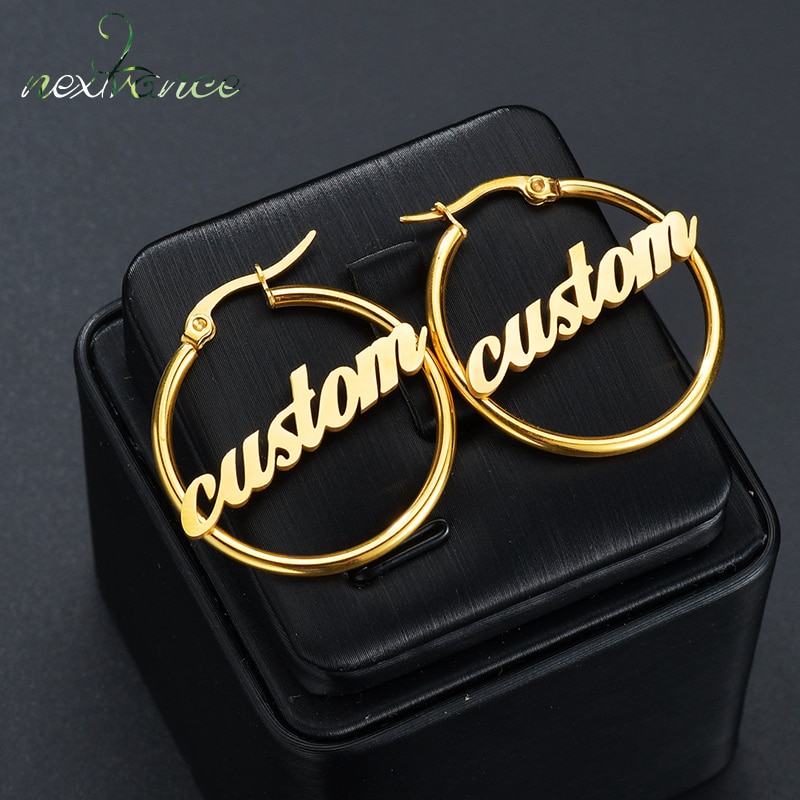 Nextvance High Quality Personalized Name Drop Earrings Customize Namplate ID Dangle Earring Women Stainless Steel Party Gift