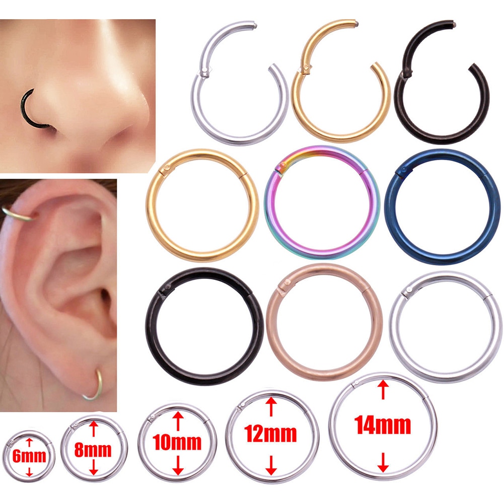 1PC Titanium Hinged Segment Nose Ring Ear Cartilage Lip Piercing Nose Rings & Studs Rainbow Gold Black Punk Jewelry