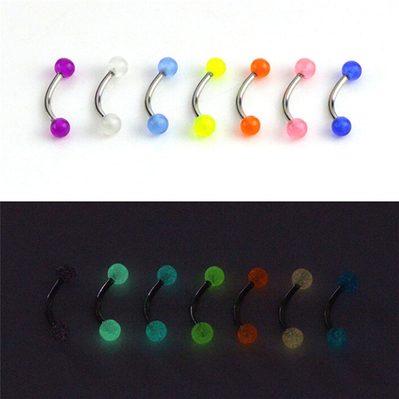 7PCS/Set Glow In The Dark Ball Barbell Eyebrow Rings Bar Tragus Piercing Jewelry