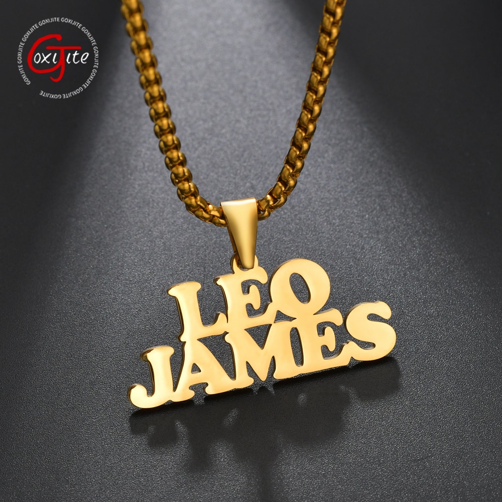 Goxijite Custom Double Name Pendant Necklace For Women Men Stainless Steel Nameplate Link Chain Necklaces Jewelry Accessories