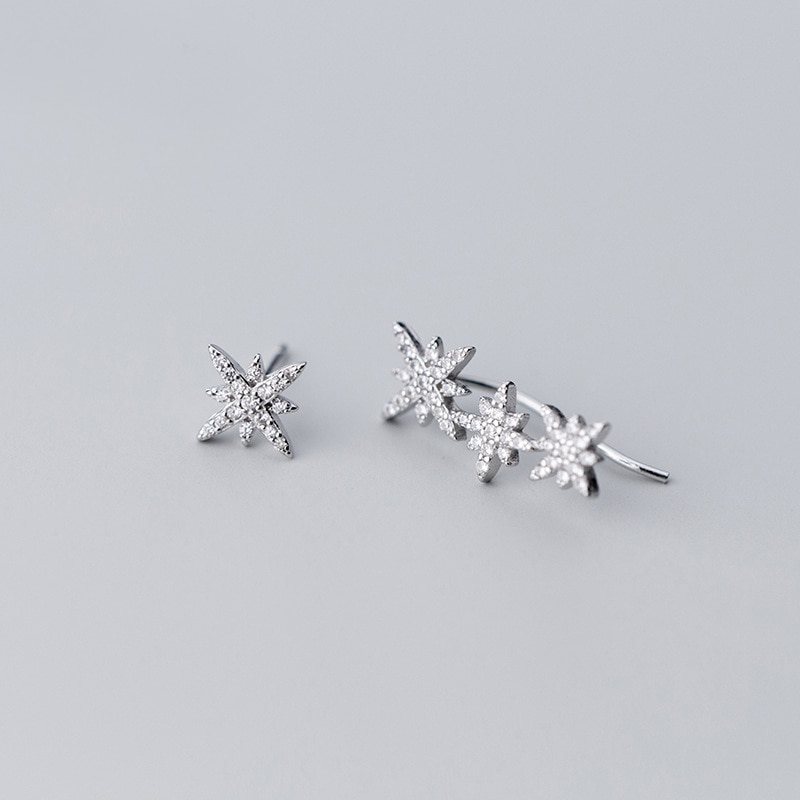 MloveAcc Trendy 925 Sterling Silver Classical Stars Stud Earrings Delicate Cubic Zirconia Geometric Earrings boucle d'oreil