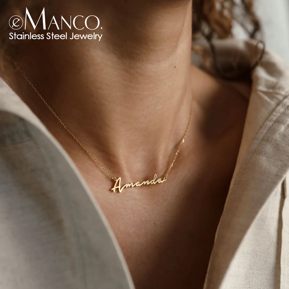 Customized Stainless Steel Initial Name Necklace Custom Personalized Letter Choker Necklace Pendant Nameplate Gift Dropshipping