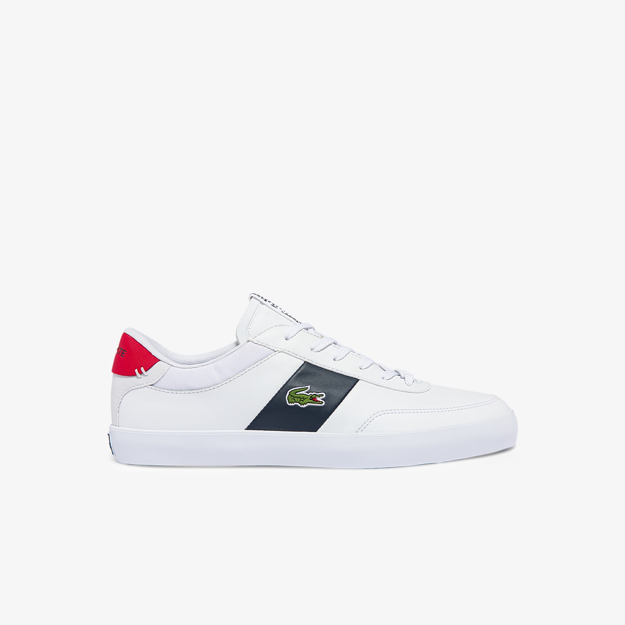 Lacoste Men's Court-Master Leather and Synthetic Trainers Size 11 UK White, Navy & Red
