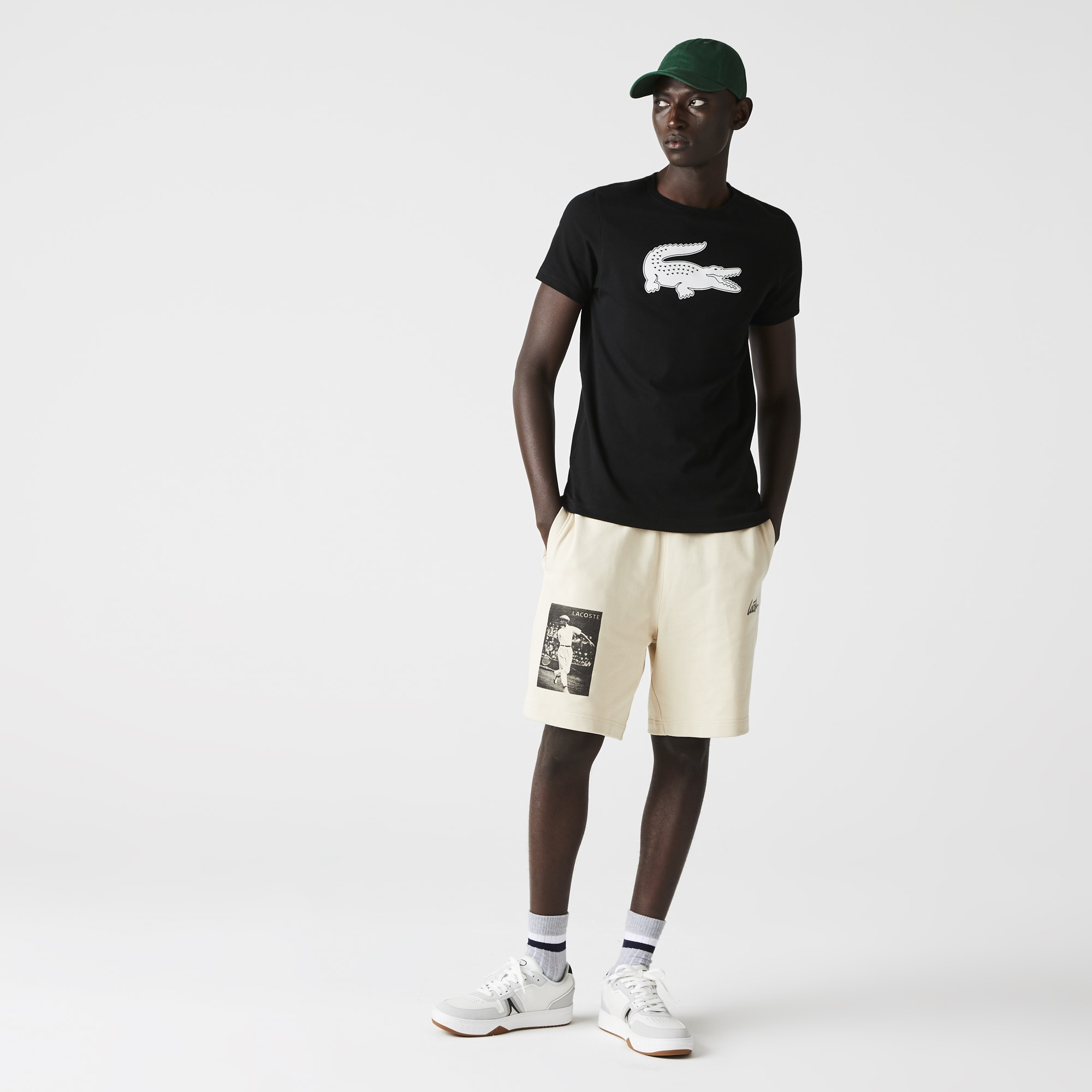 Men's Lacoste SPORT 3D Print Crocodile Breathable Jersey T-shirt Size 6 - XL Black / White