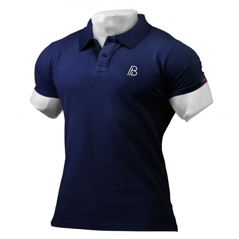 2021 new brand men's POLO shirt gym slim cotton polo suit men's lapel fitness short-sleeved T-shirt