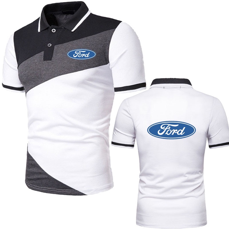 100% Cotton Ford car logo print Polo Shirt for Men Short-sleeved Patchwork Men's Polos Quality Summer Men's short slee