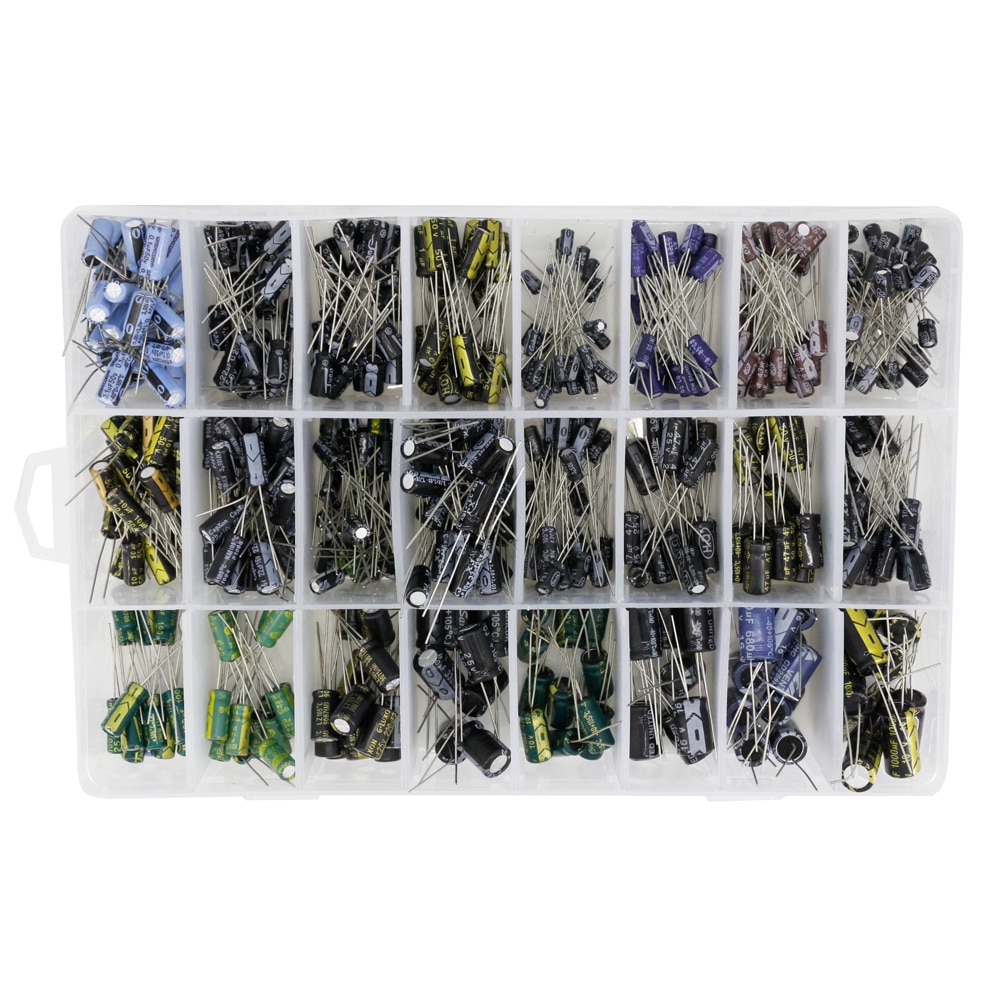 500Pcs/lot 0.1UF-1000UF 24Values Aluminum Electrolytic Capacitors 16-50V mix Electrolytic capacitor Assorted kit and storage box