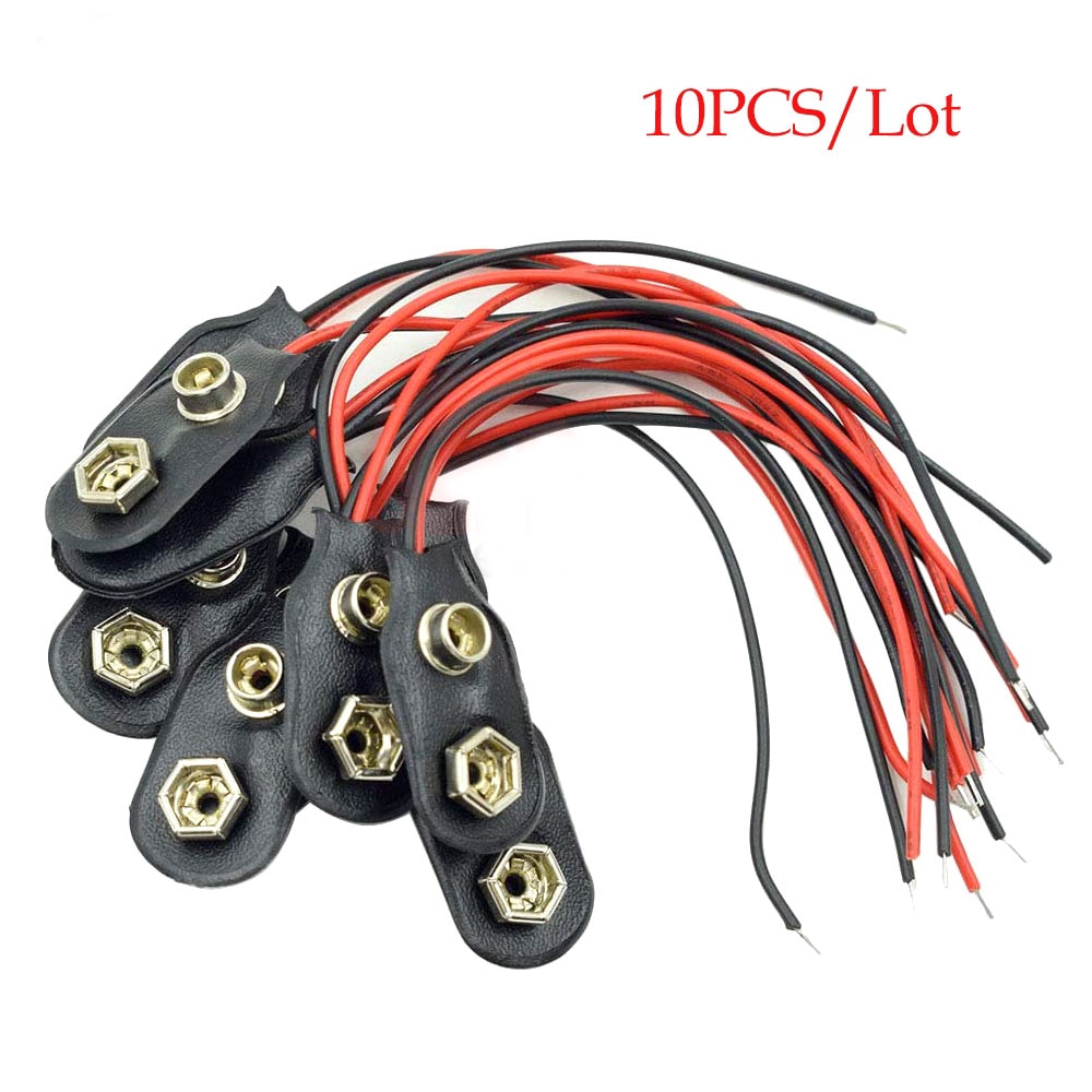 10pcs 9V Battery Clips 10cm Black Red 2 Wired Cable Connection Connector Buckle 9 Volt Battery Clip Connector Battery Holder