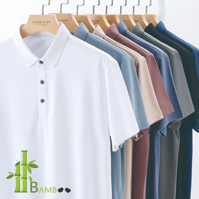 Bamboo Fiber And Silk Blended Men's Polo Shirts Short Sleeve Multiple Colour Fashion Summer Golf Polos Breathable Sports To