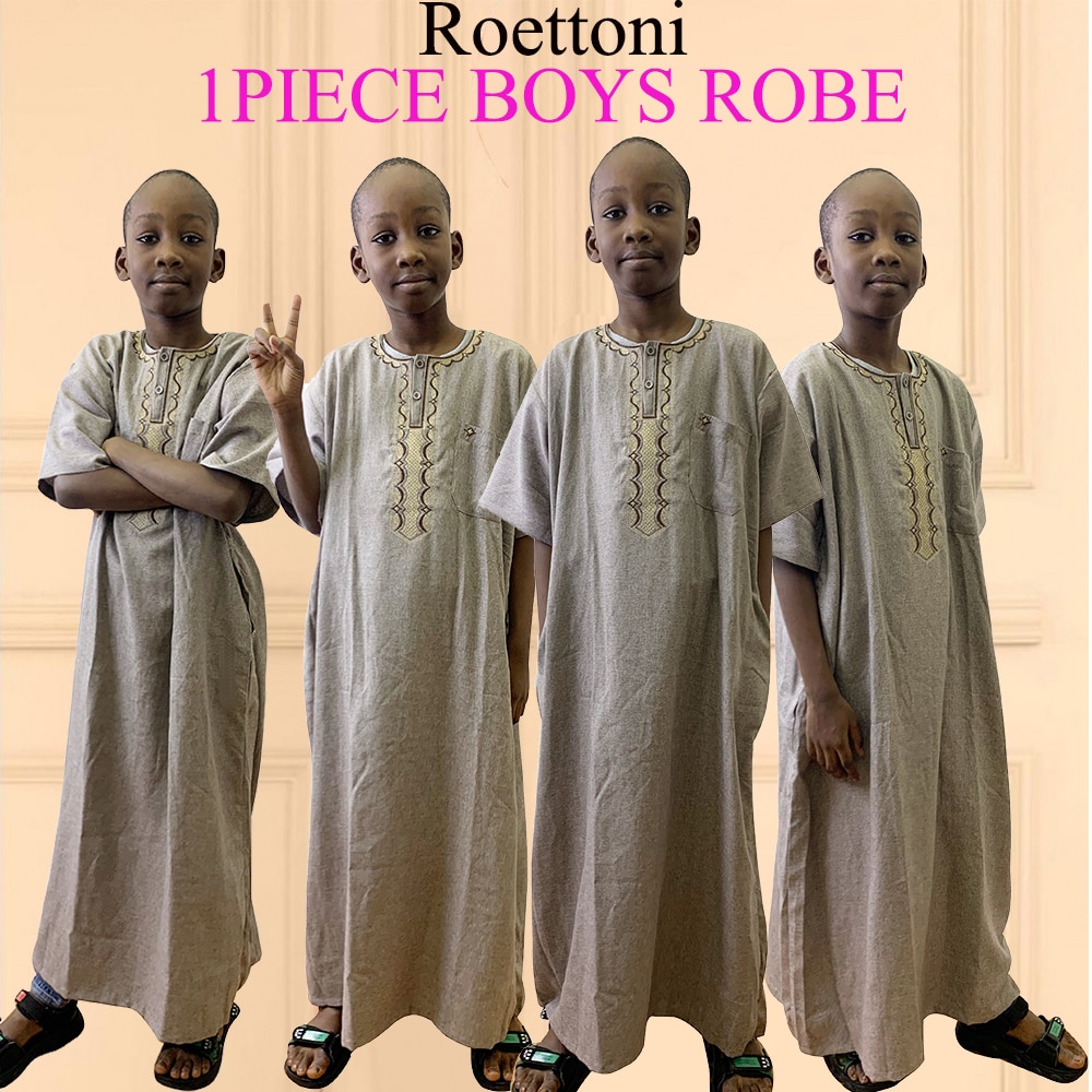 4-16 Years Old 1 Piece Mulsim Jubba Thobe For Children Cotton Fabric Short Sleeve Boy's Prayer Loose Robe Arabia Kaftan Dre