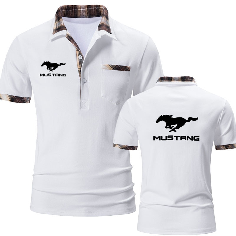 Lapel Men's T-Shirt Pocket Decoration Men's Shirt Mustang car logo print Summer new Comfortable Soft men's polo s