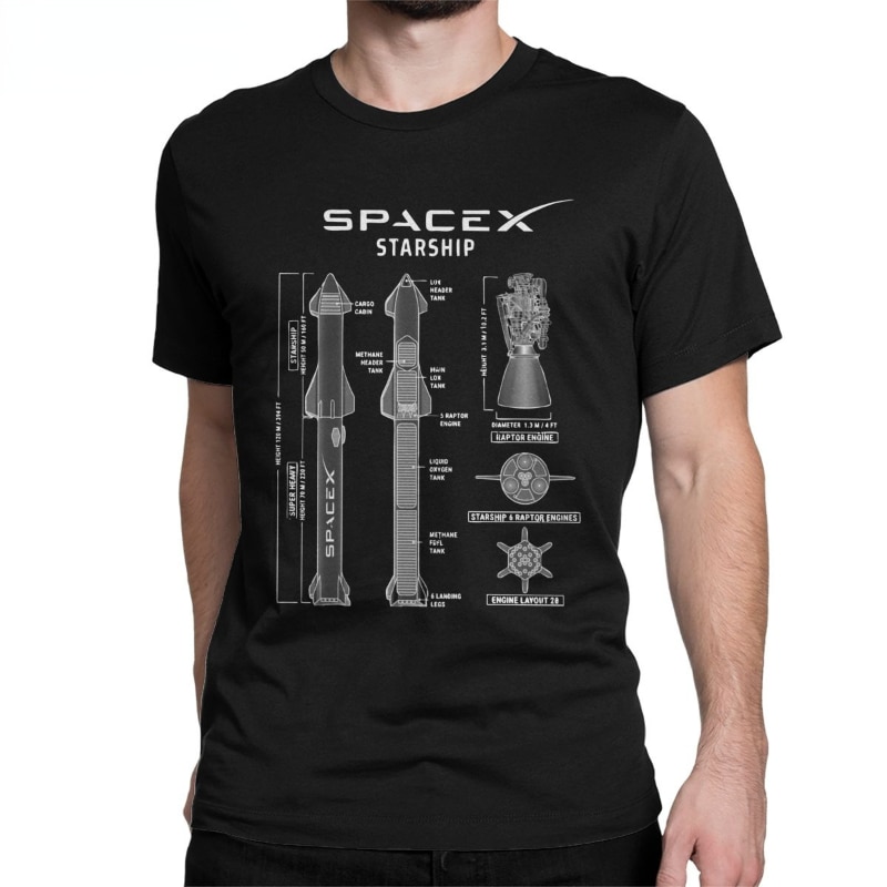 SpaceX Starship Blueprint T Shirt Funny Graphic Tops Men Women Short Sleeve O Neck Clothing Casual Streetwear Camisetas